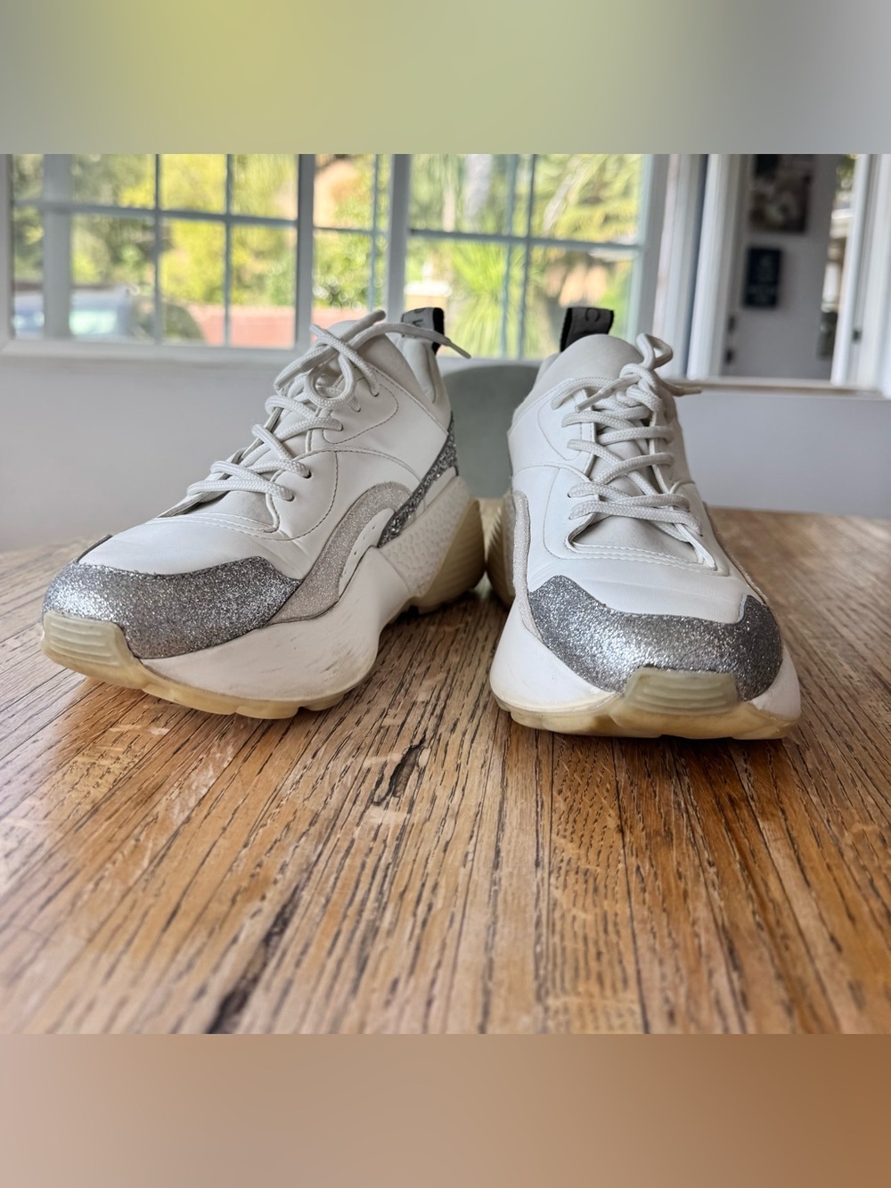 STELLA MCCARTNEY 
Eclypse white/silver glitter trainers.
IT/EU 38
US 7/7.5